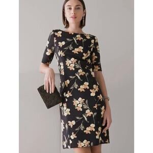 WHBM Scuba Sheath Dress Womens Size 8 Black Floral Career Old Money Corpcore